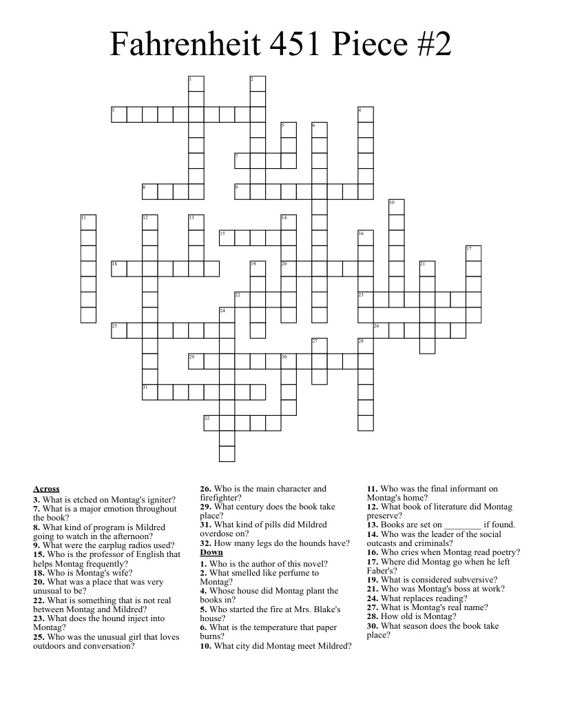 Fahrenheit 451 Piece #2 Crossword