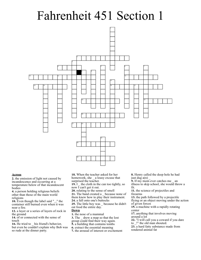 Fahrenheit 451 Section 1 Crossword