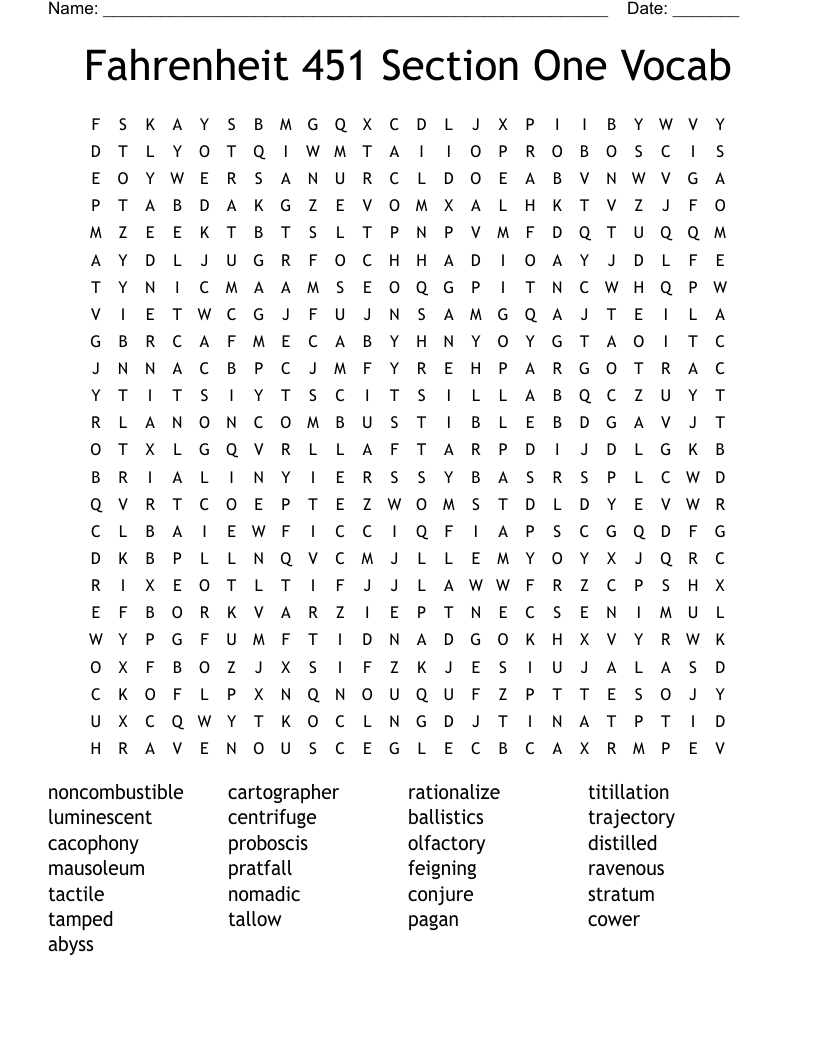 Fahrenheit 451 Section One Vocab Word Search