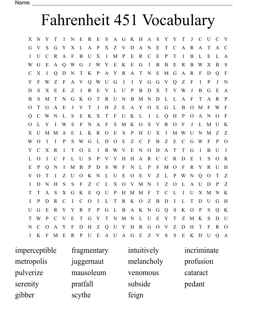 Fahrenheit 451 Vocabulary Word Search