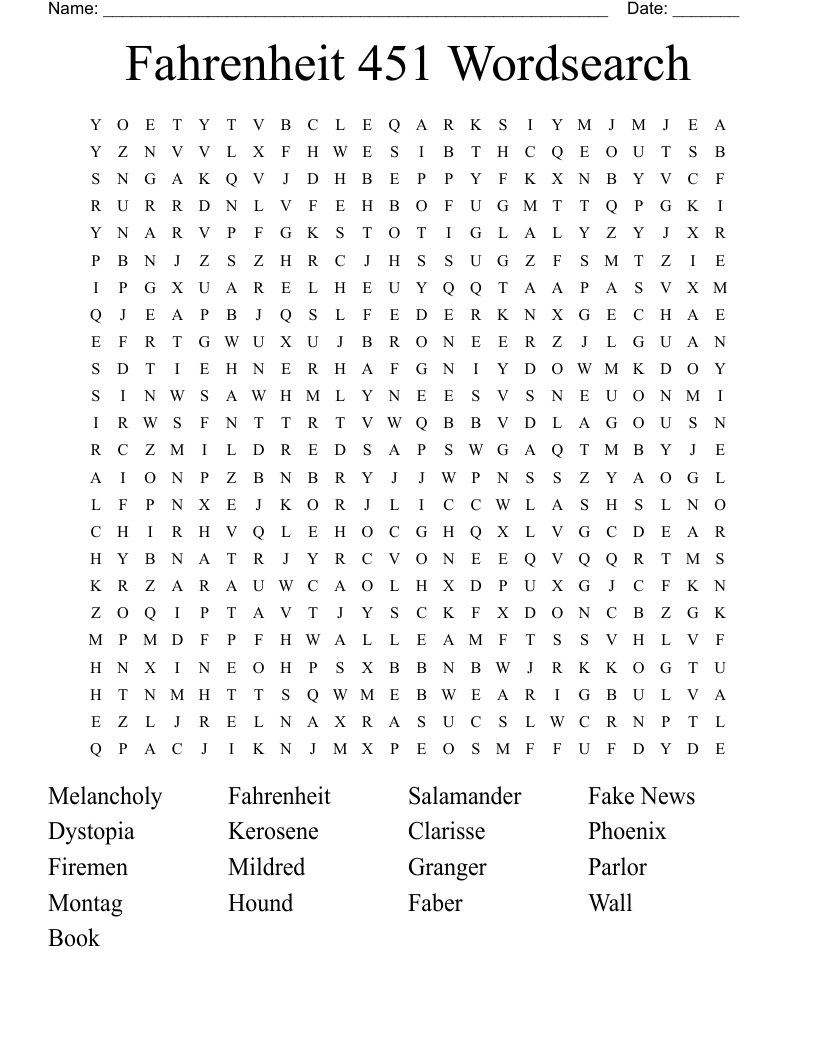 Fahrenheit 451 Wordsearch