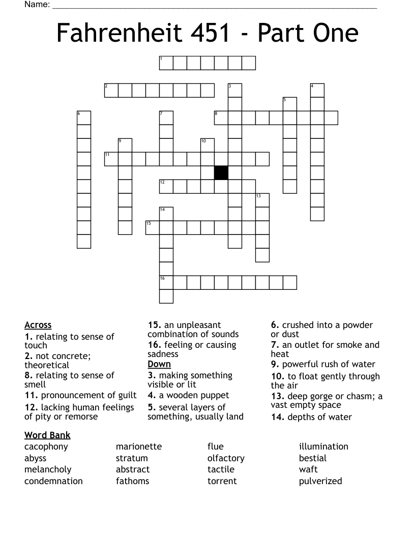 Fahrenheit 451 - Part One Crossword