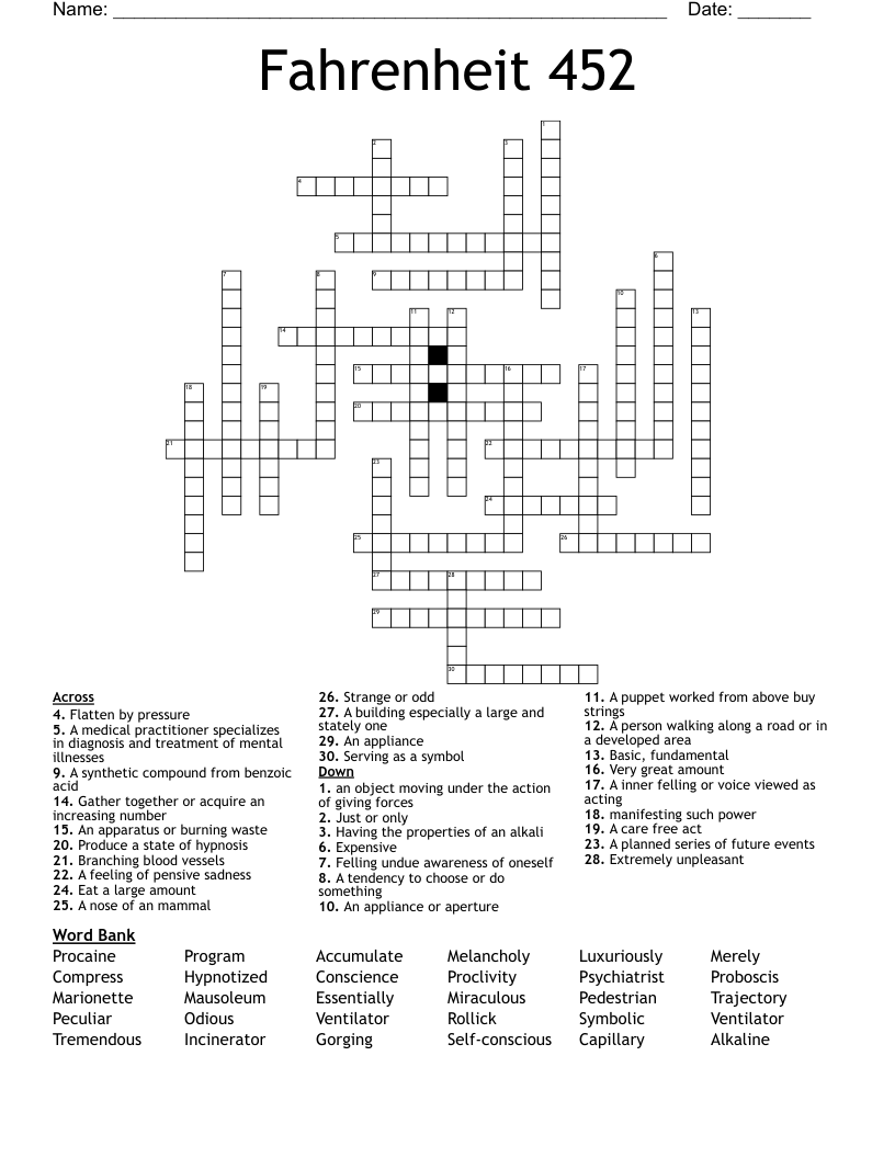Fahrenheit 452 Crossword