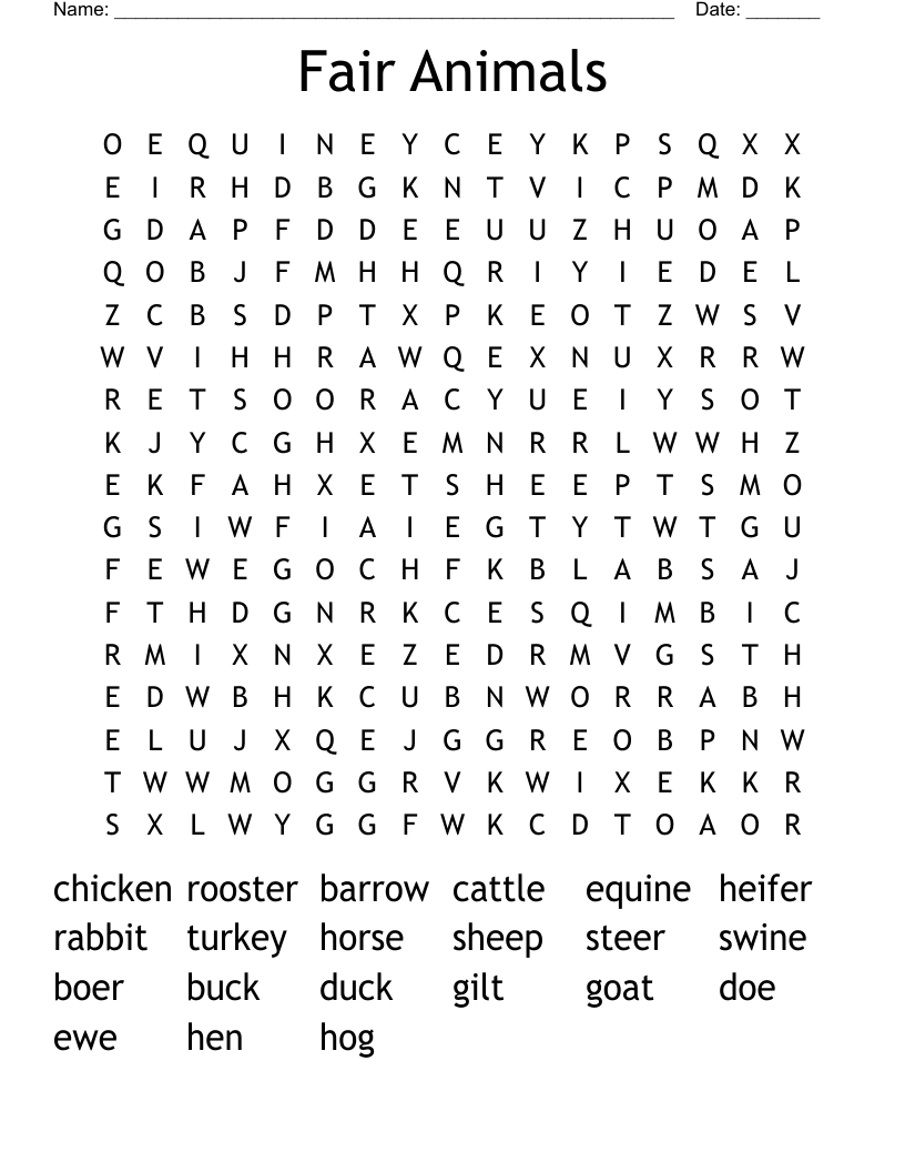 Fair Animals Word Search