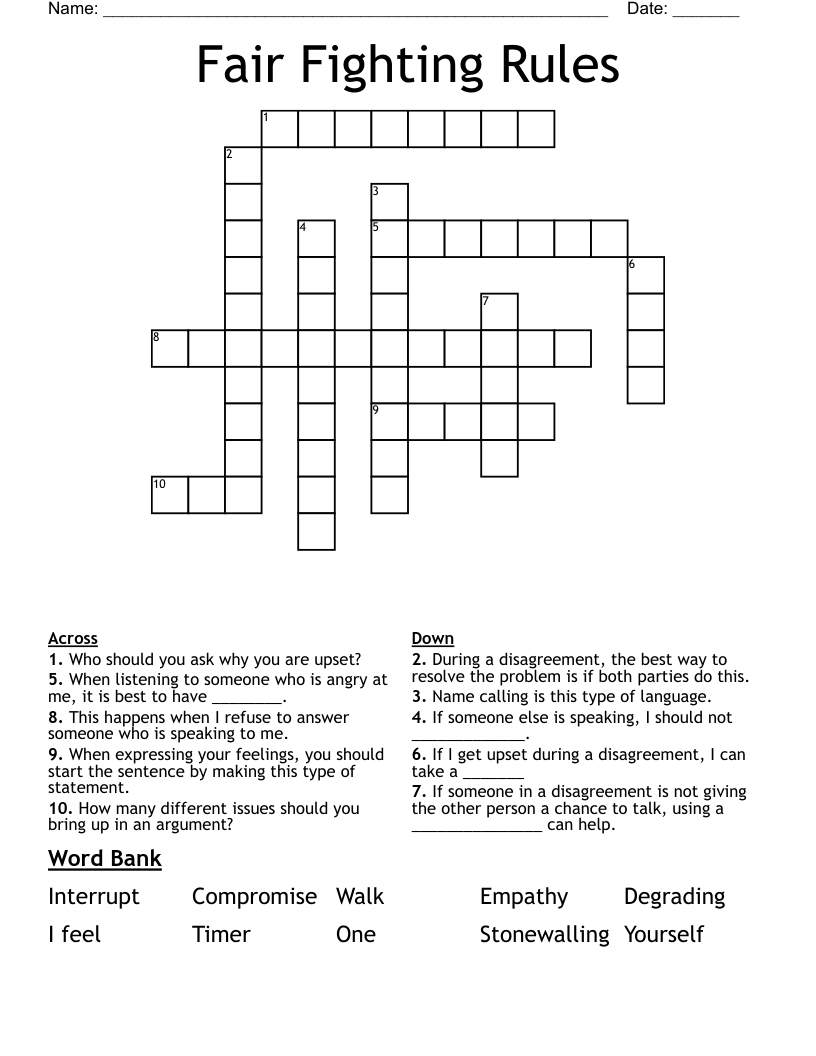 Fair Fighting Rules Crossword