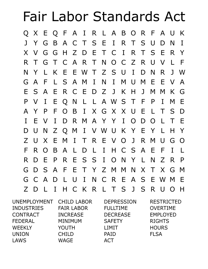 Fair Labor Standards Act Word Search