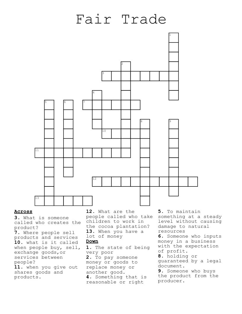 Fair Trade Crossword