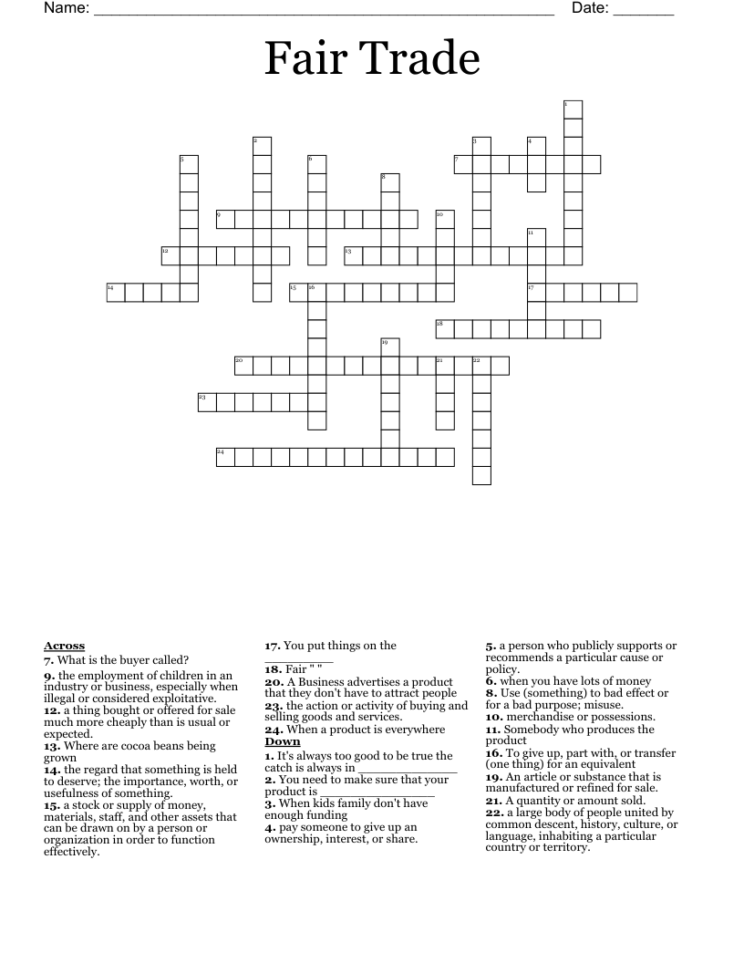 Fair Trade Crossword