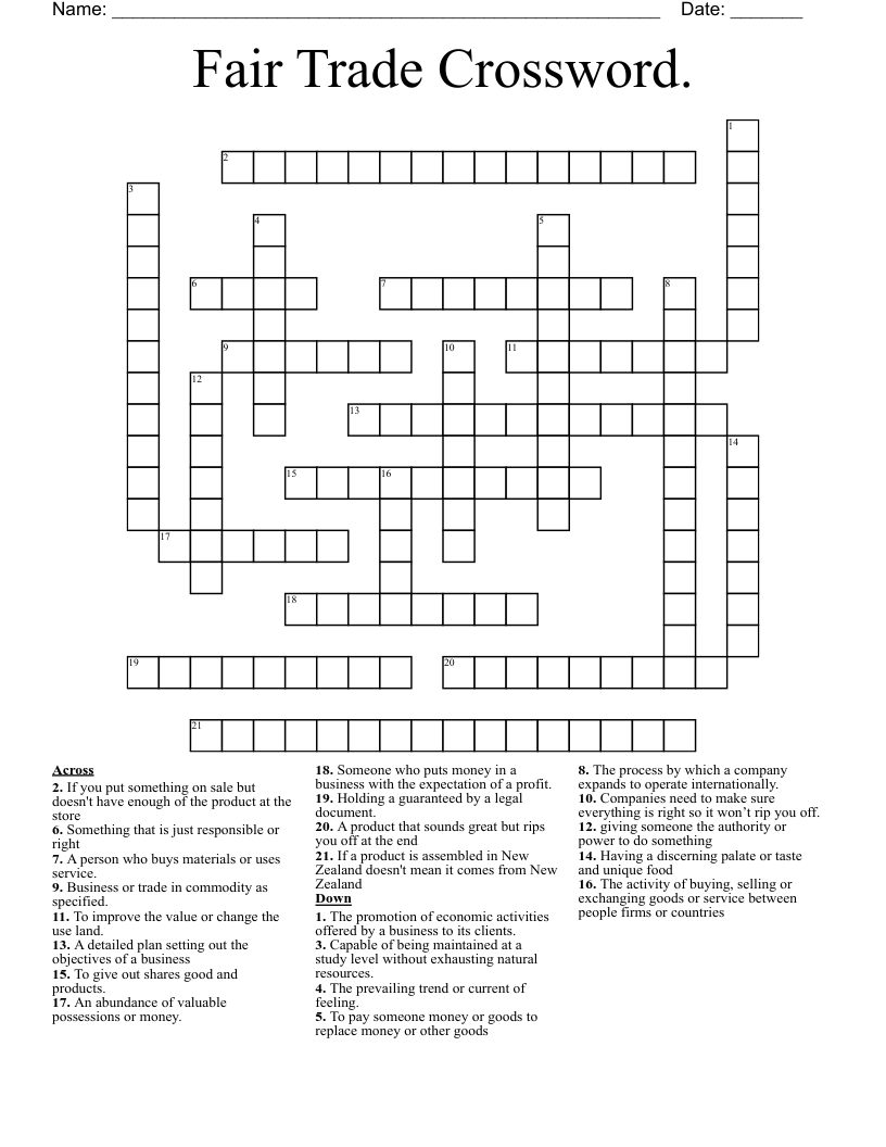 Fair Trade Crossword.
