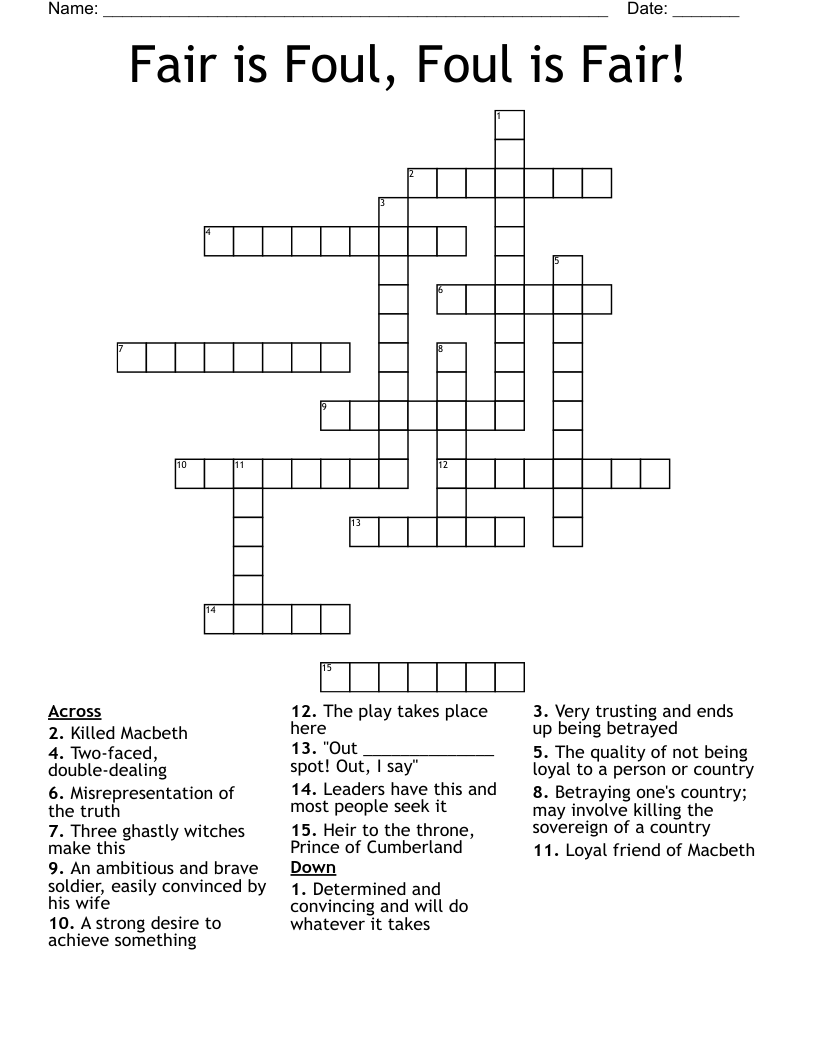 Fair is Foul, Foul is Fair! Crossword