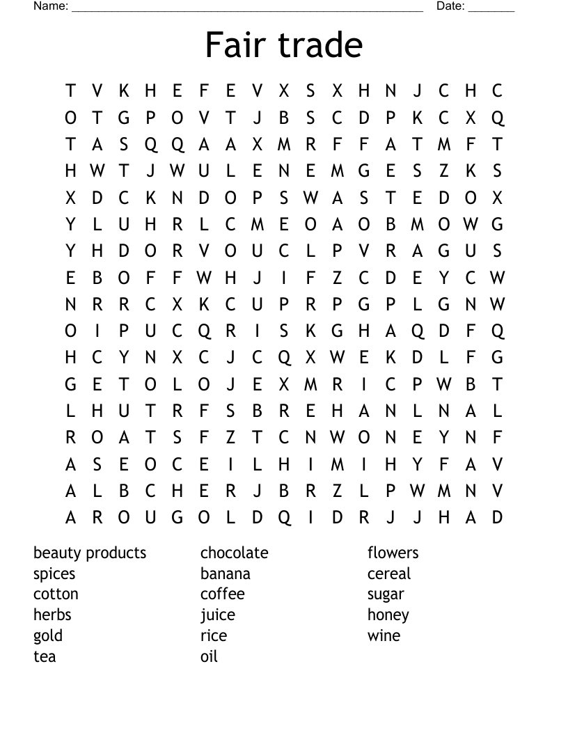Fair trade Word Search