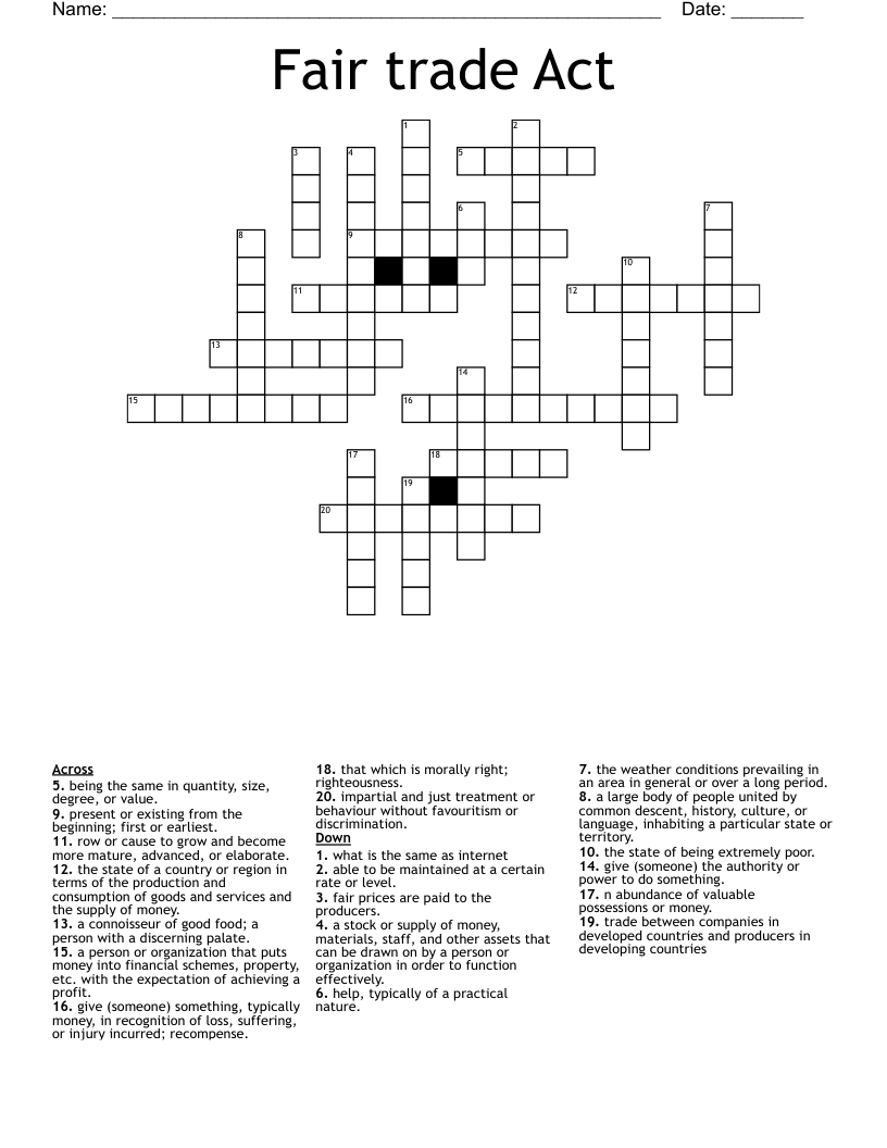 Fair trade Act Crossword
