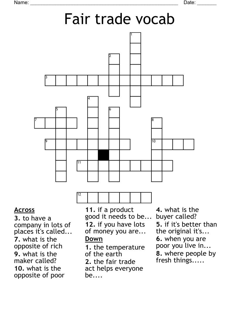 Fair trade vocab Crossword