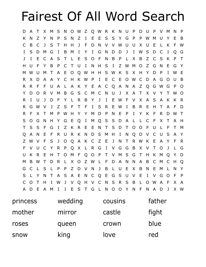 Fairest Of All Word Search