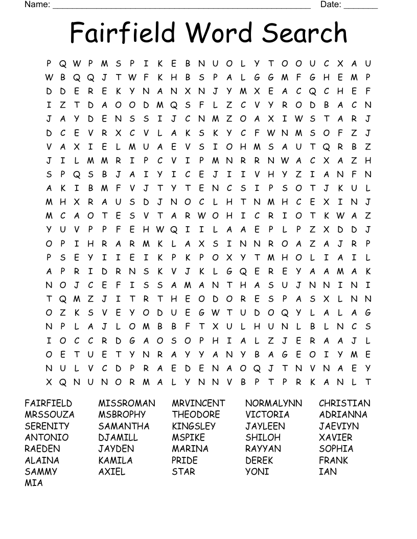 Fairfield Word Search 