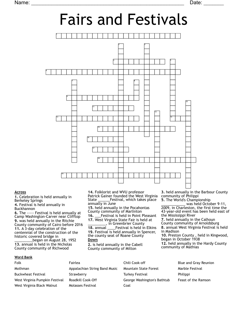 Fairs and Festivals Crossword