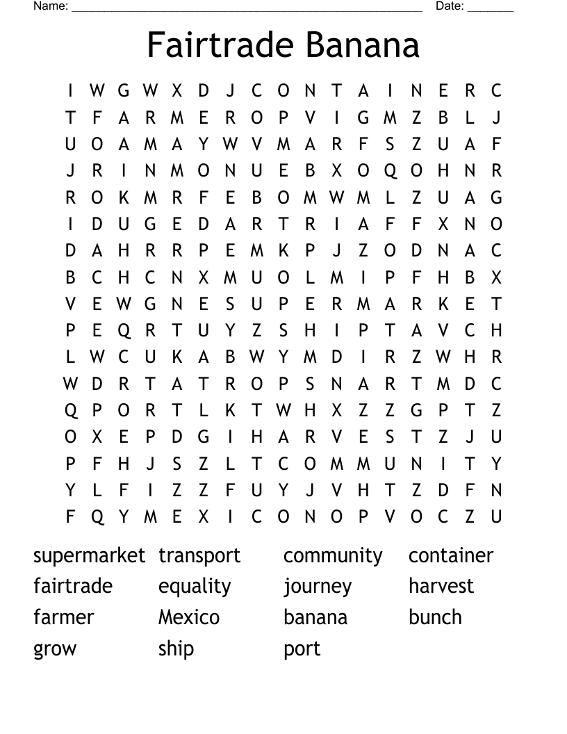 Fairtrade Banana  Word Search