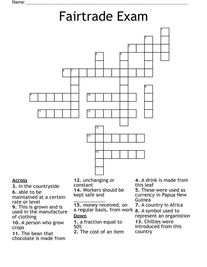 Fairtrade Exam Crossword