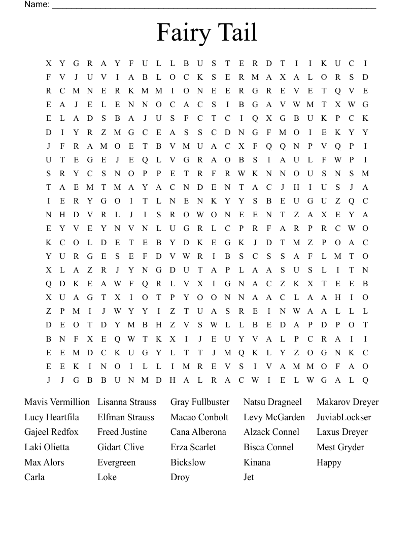 Fairy Tail Word Search
