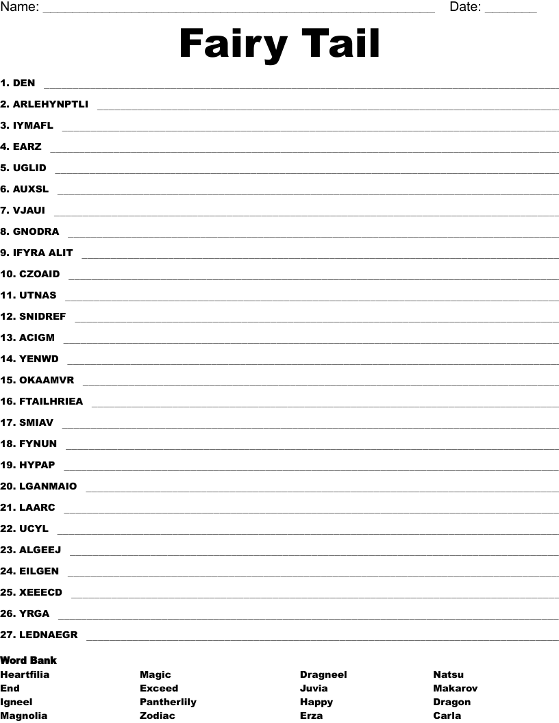 Fairy Tail Word Scramble