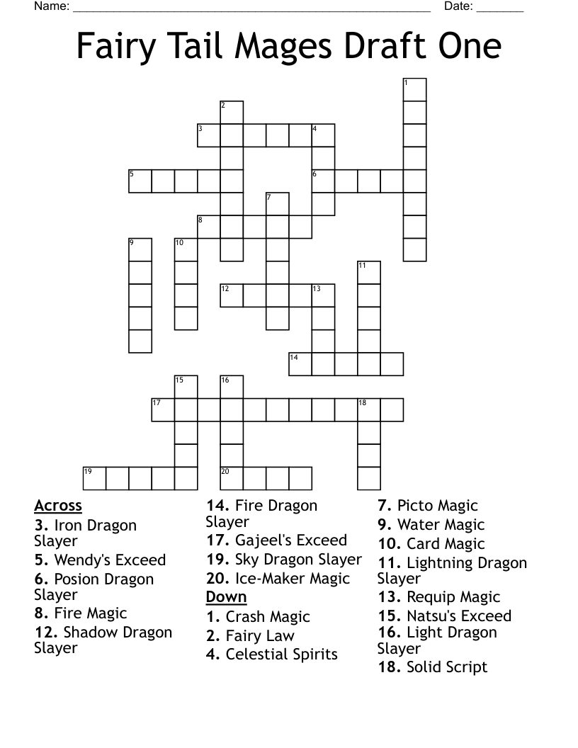 Fairy Tail Mages Draft One Crossword