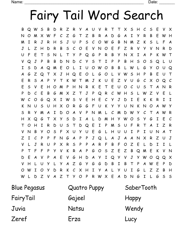 Fairy Tail Word Search