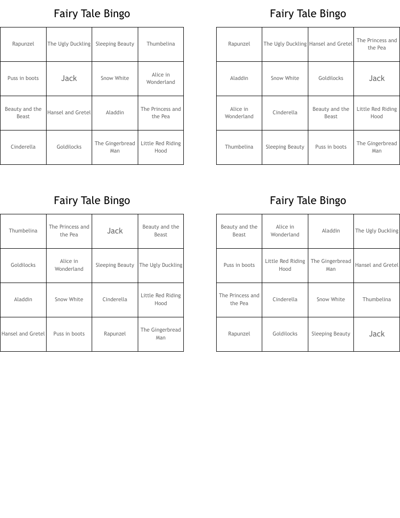 Fairy Tale Bingo