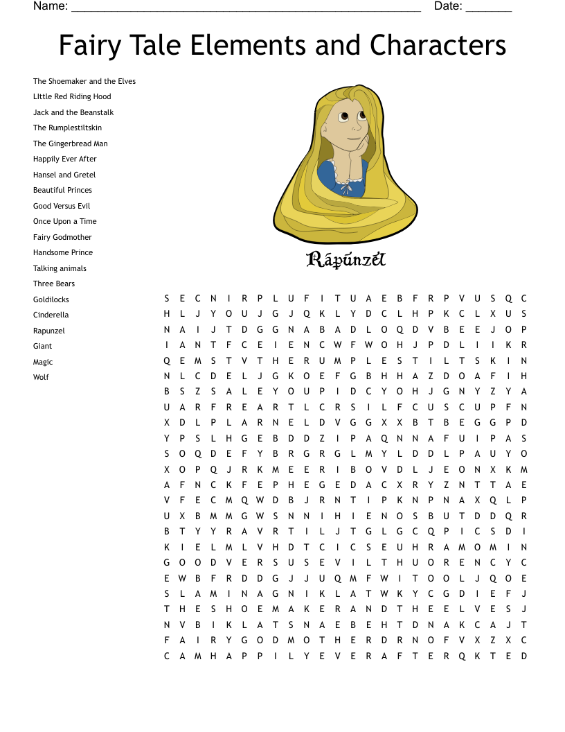 Fairy Tale Elements and Characters Word Search