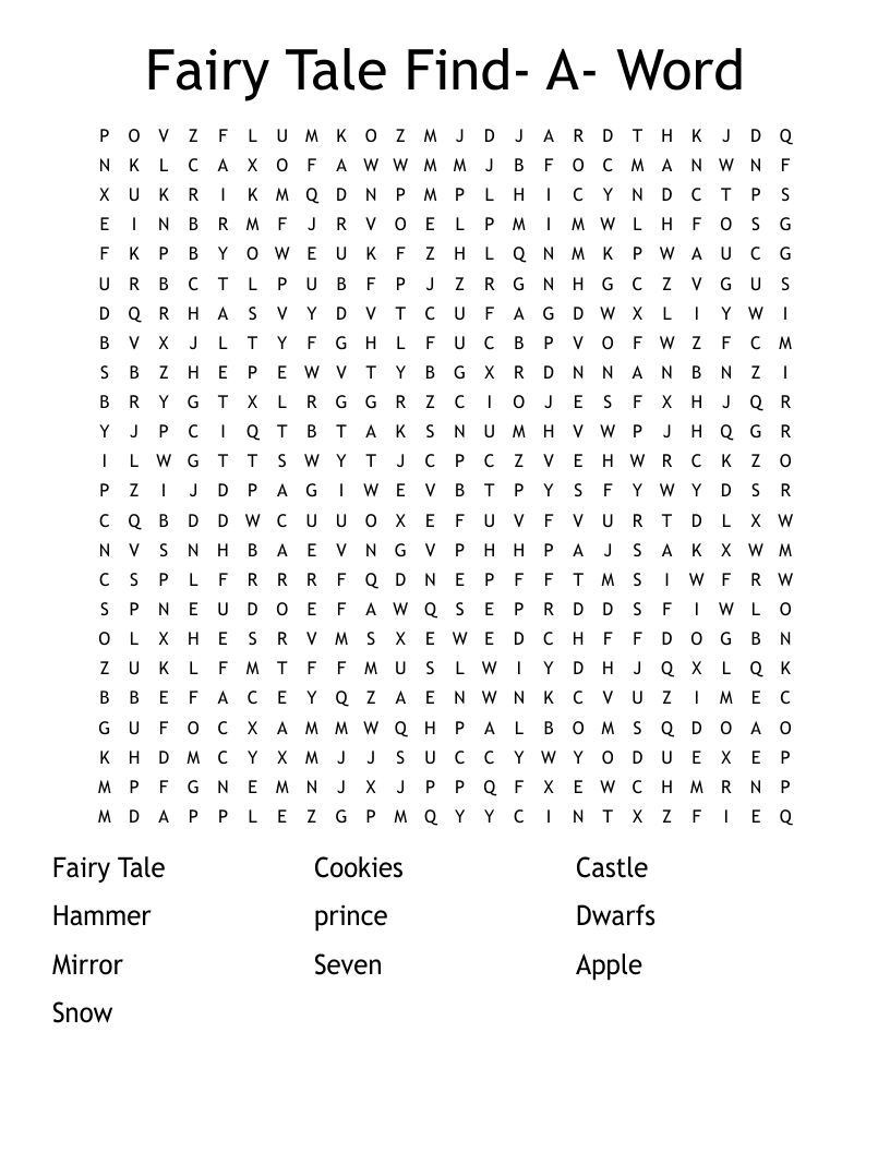 Fairy Tale Find- A- Word Word Search