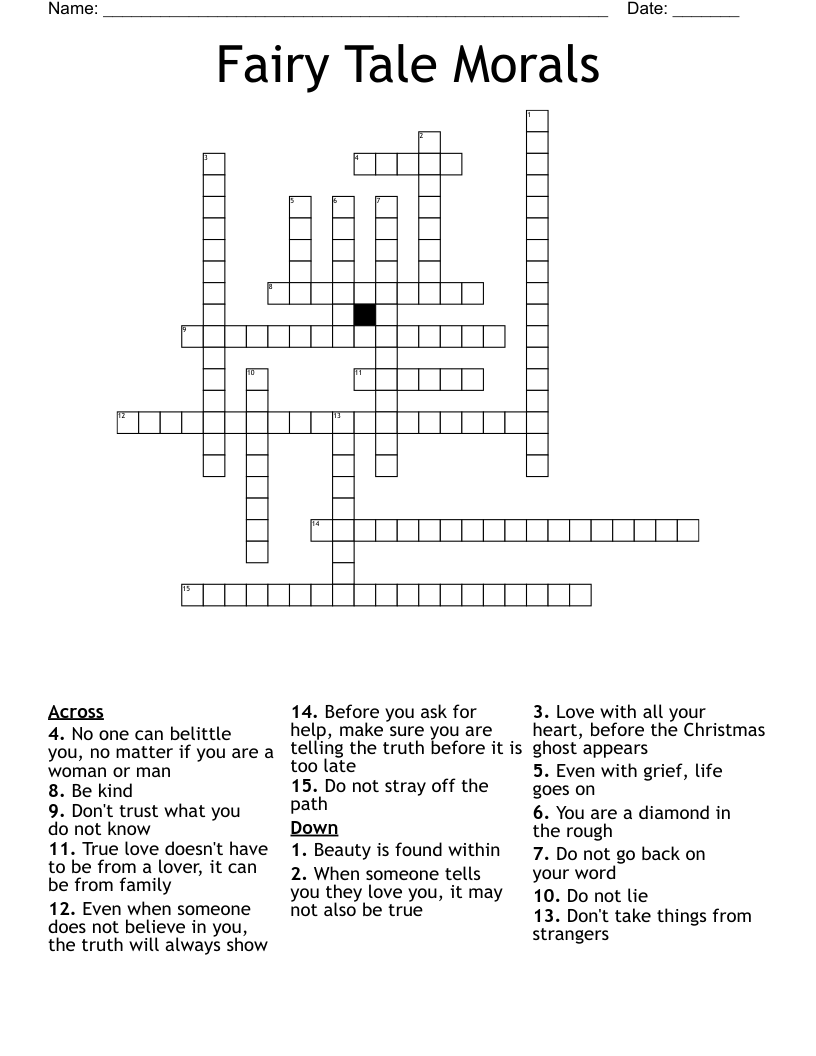 Fairy Tale Morals Crossword