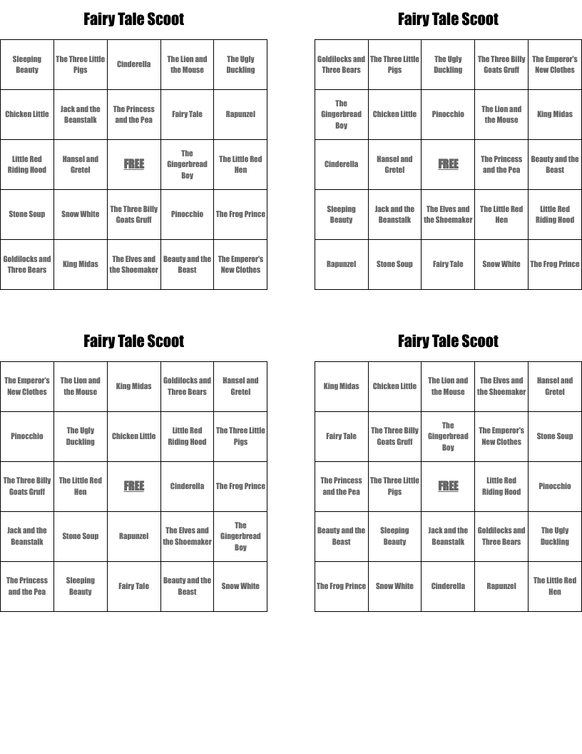 Fairy Tale Scoot Bingo Cards