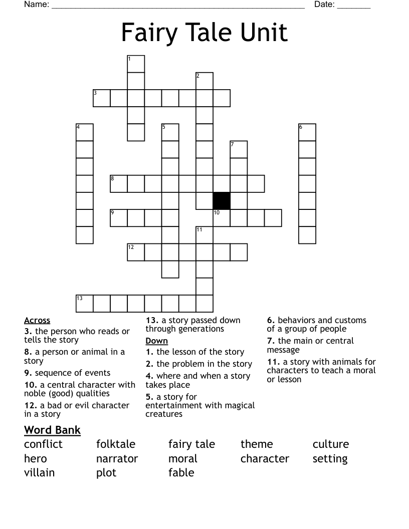 Fairy Tale Unit Crossword