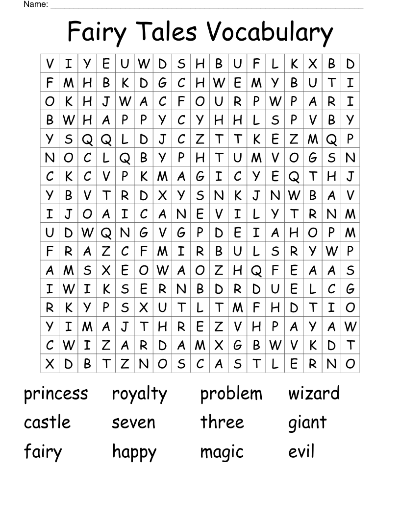 Fairy Tales Vocabulary Word Search