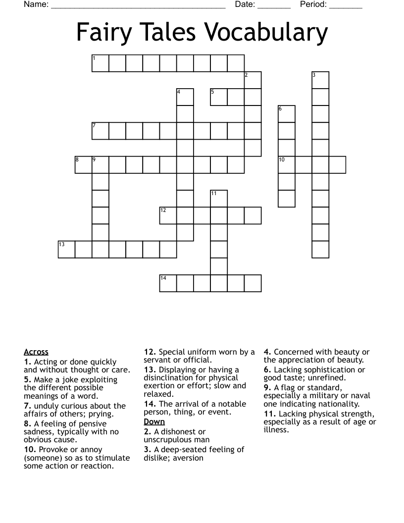 Fairy Tales Vocabulary Crossword