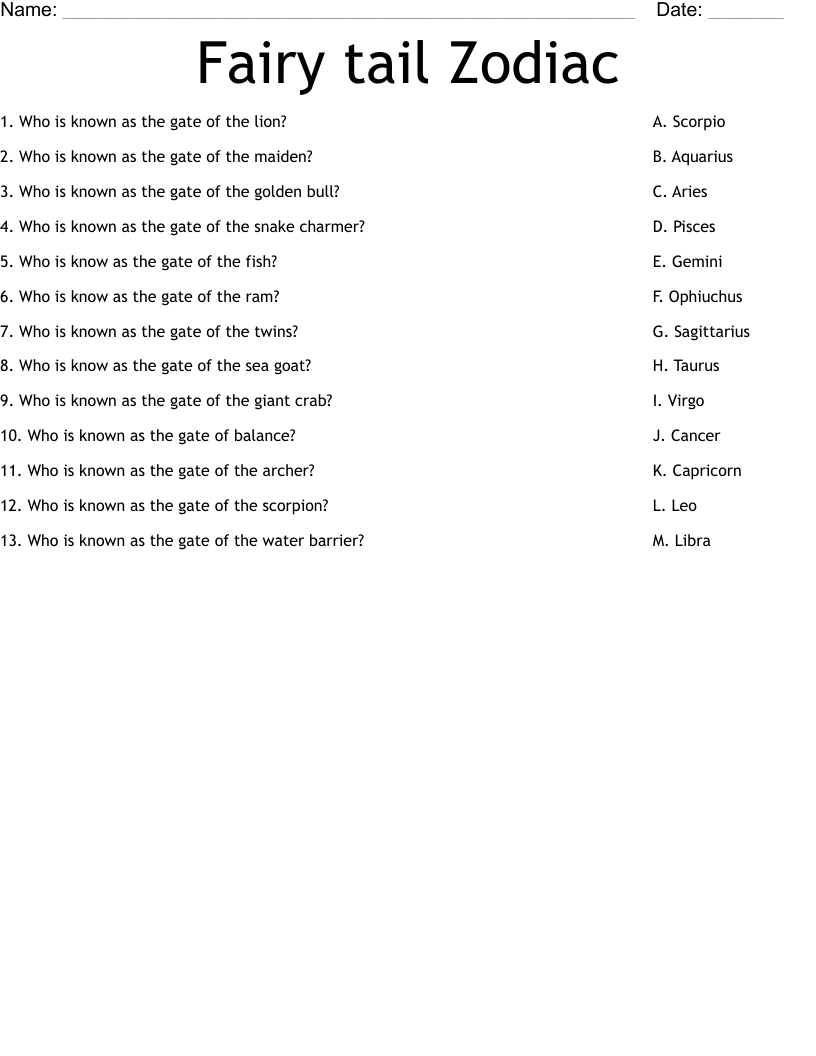 Fairy tail Zodiac  Worksheet