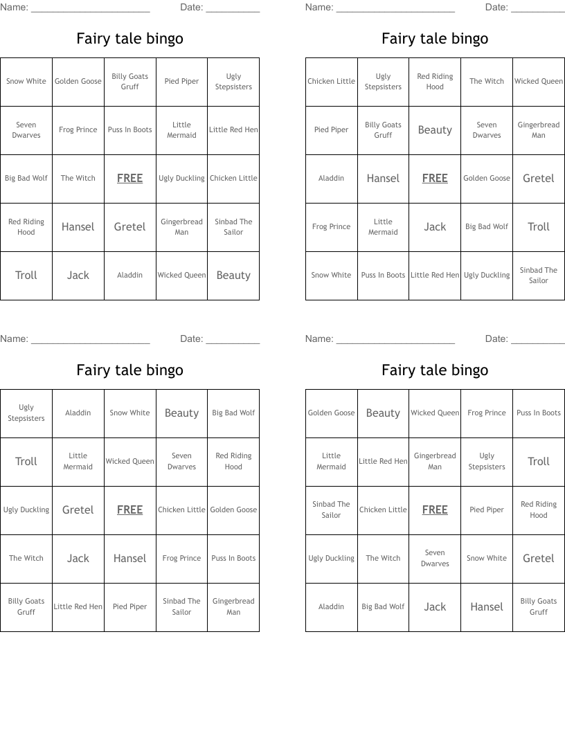 Fairy tale bingo