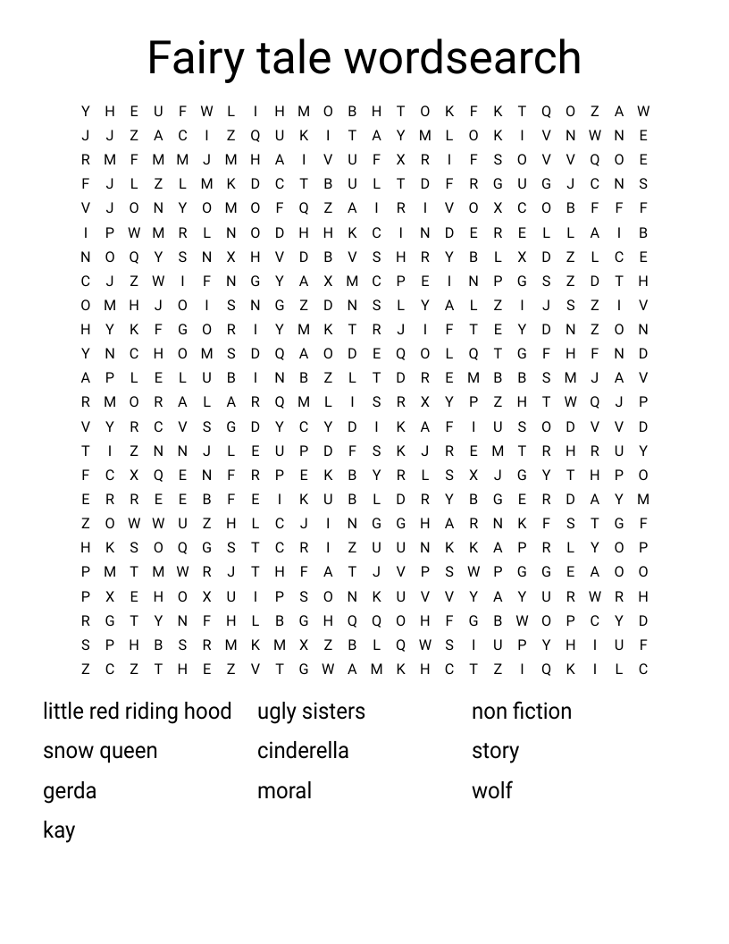 Fairy tale wordsearch 