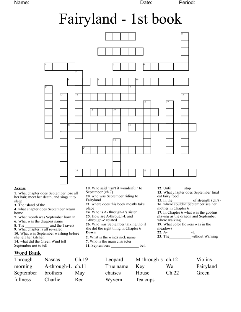 Fairyland - 1st book Crossword