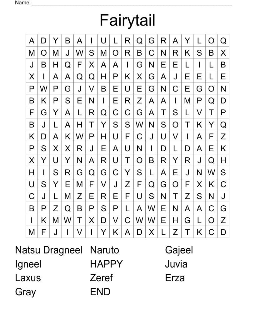 Fairytail Word Search