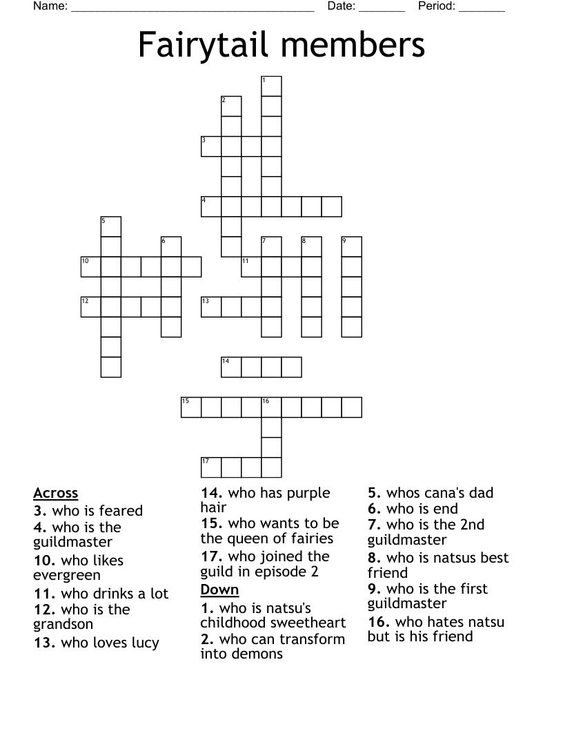 Fairytail members Crossword