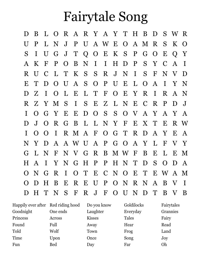 Fairytale Song Word Search