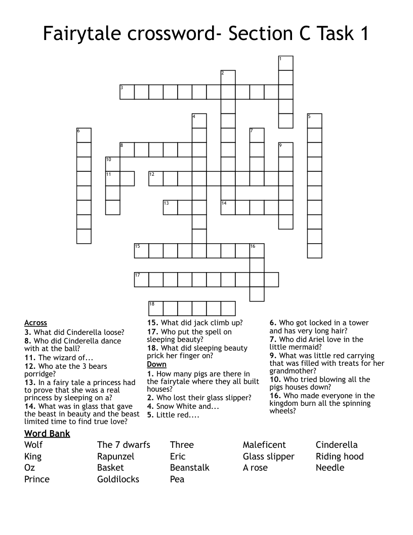 Fairytale crossword- Section C Task 1