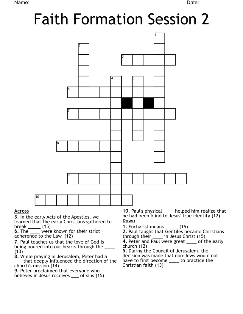 Faith Formation Session 2 Crossword