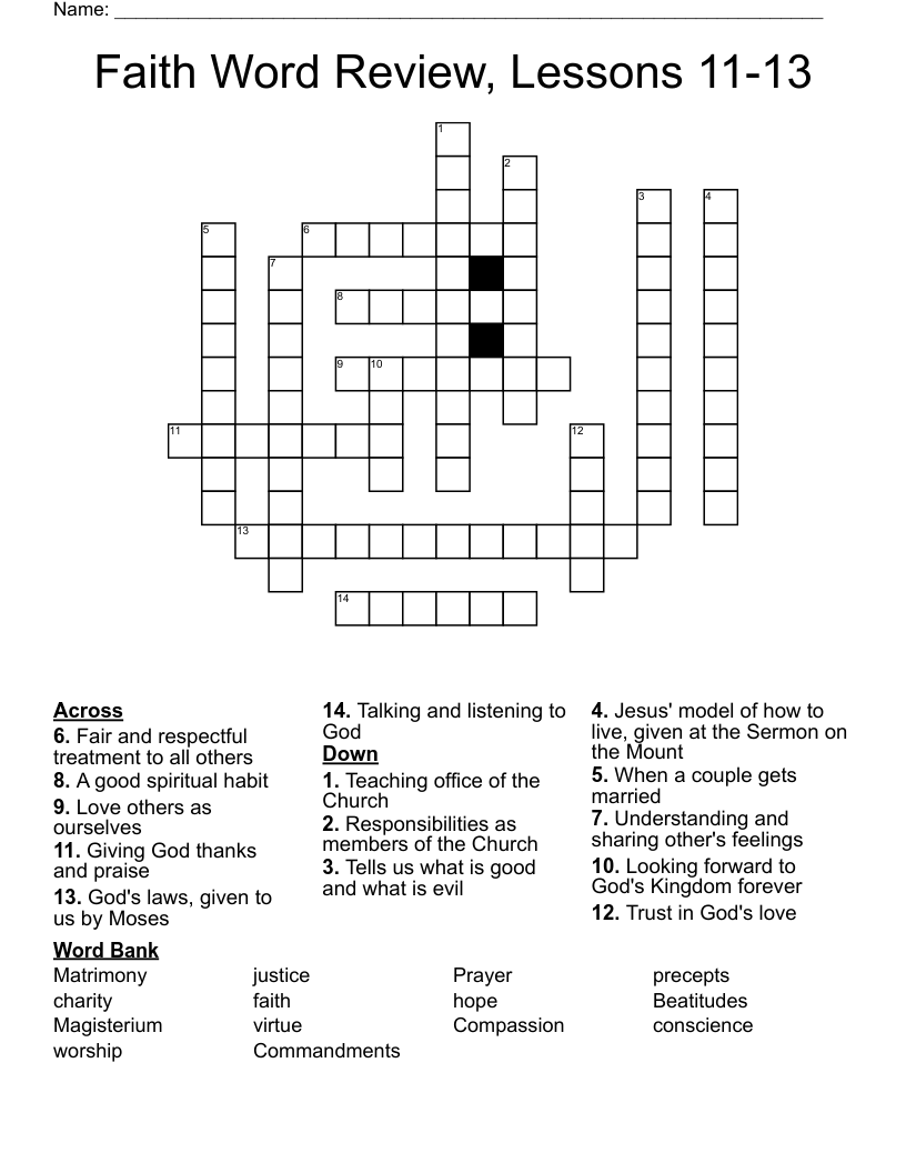 Faith Word Review, Lessons 11-13 Crossword