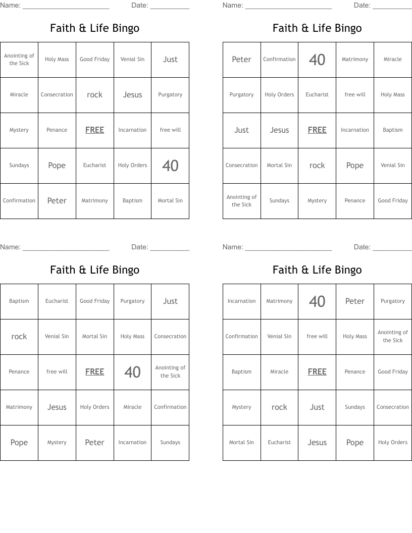 Faith & Life Bingo