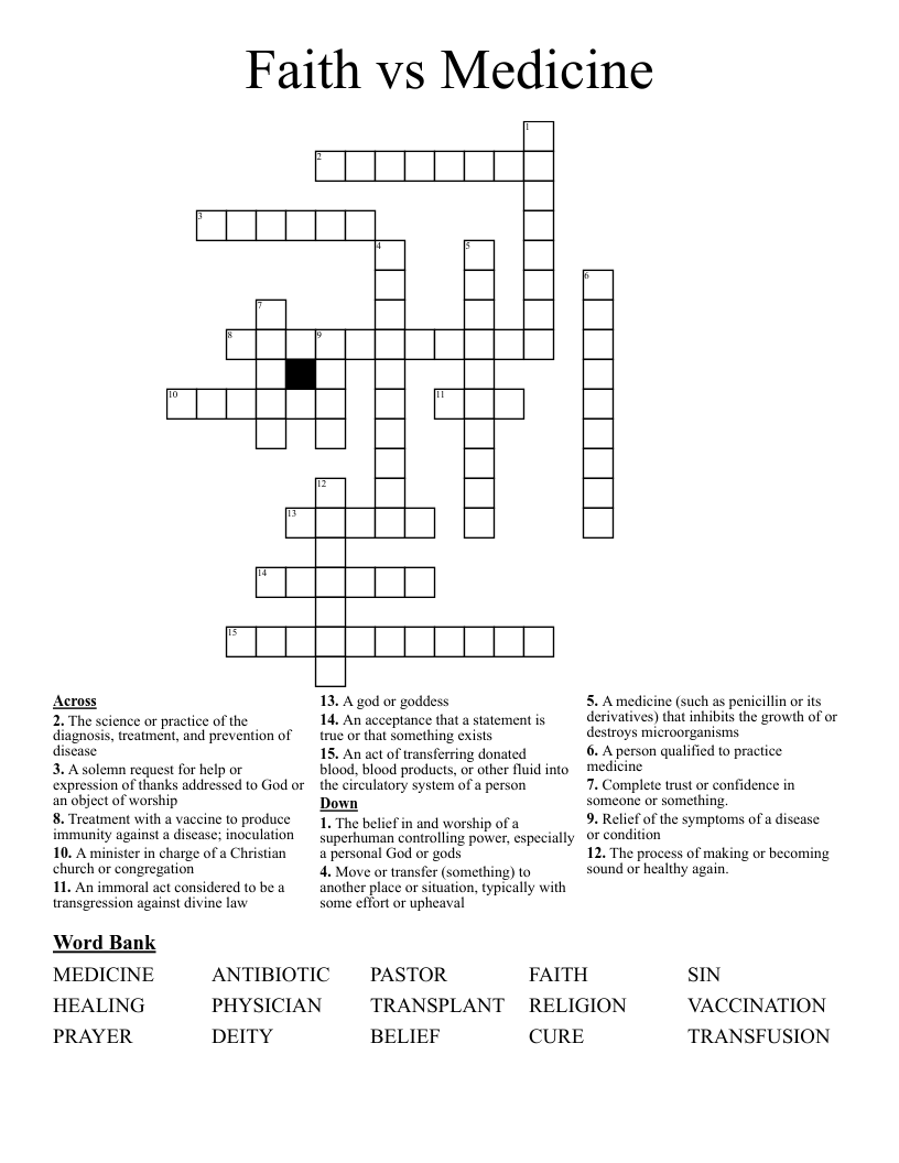 Faith vs Medicine Crossword