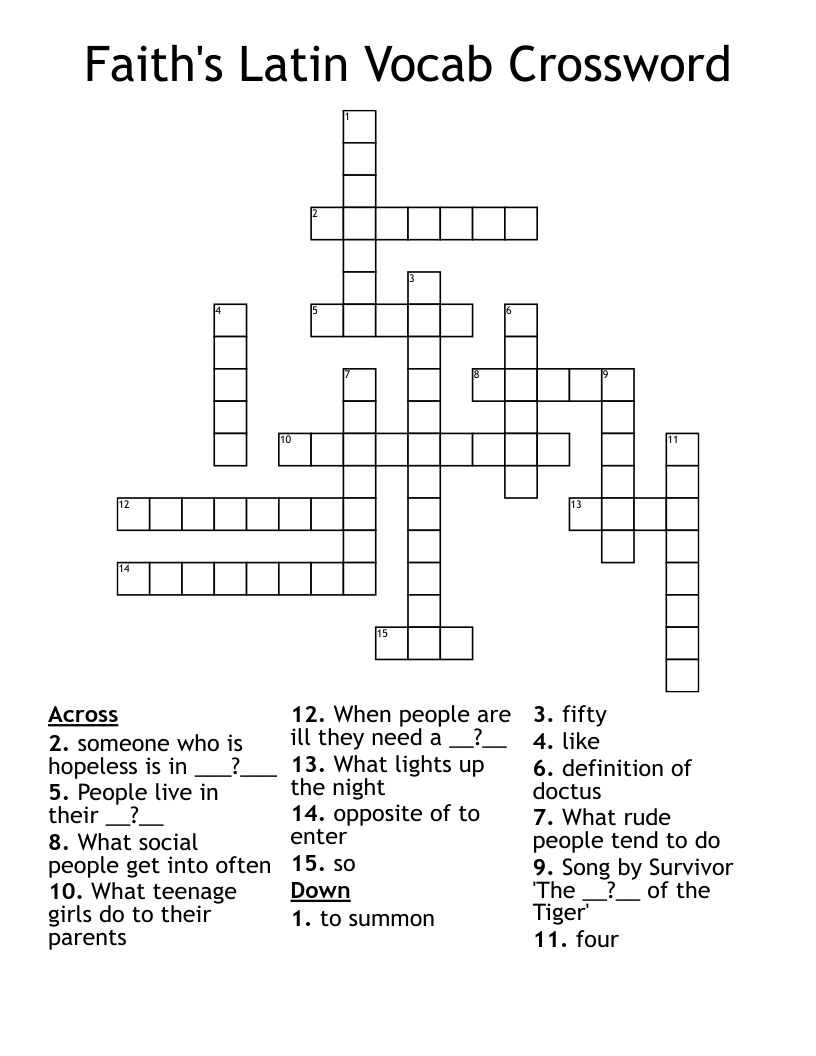 Faith's Latin Vocab Crossword