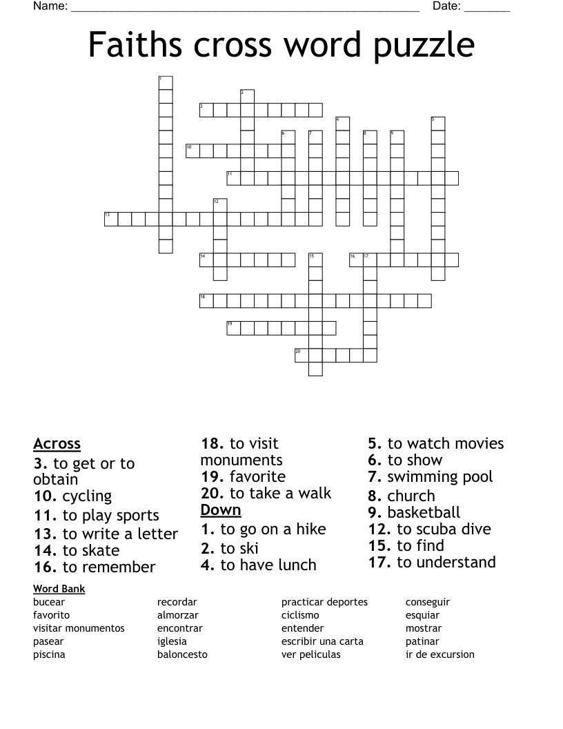 Faiths cross word puzzle
