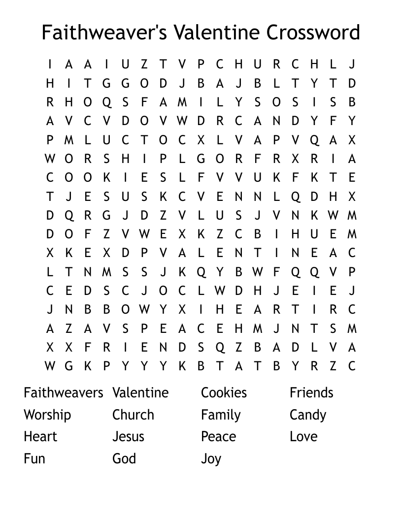 Faithweaver's Valentine Crossword Word Search