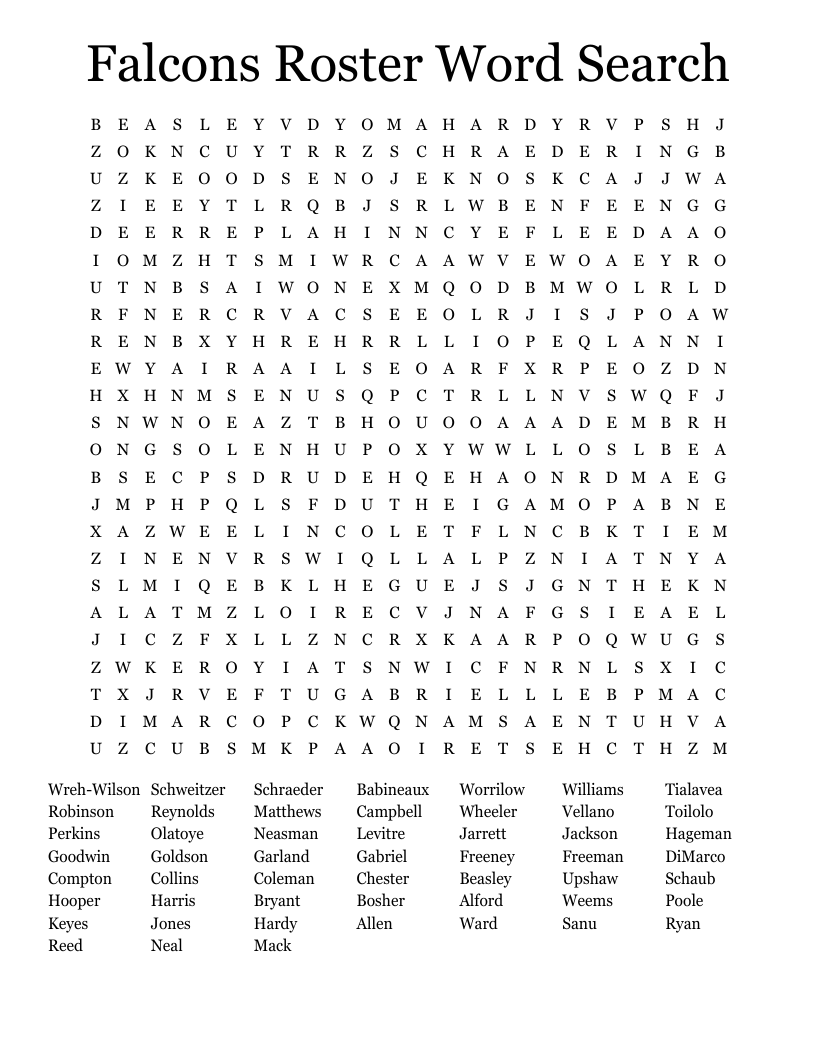 Falcons Roster Word Search